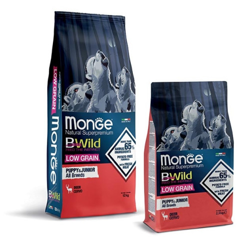 MONGE BWild Low Grain Puppy et Junior All Breeds avec Cerf 2,5 kg.