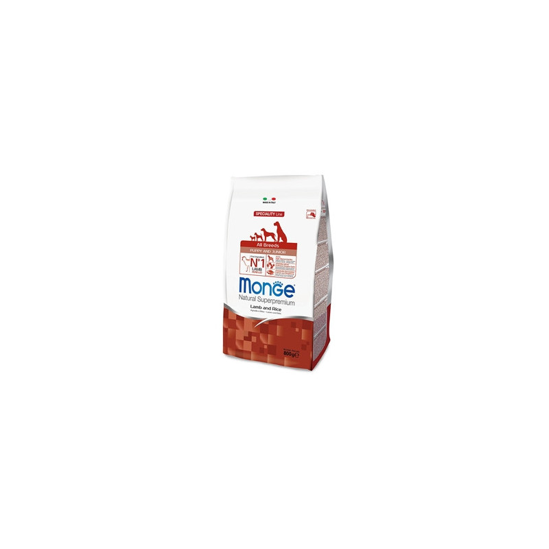 MONGE Natural Superpremium All Breeds Puppy et Junior Agneau et Riz 800 g. MONGE Natural Superpremium All Breeds Puppy et Junior Agneau et Riz 800 g.