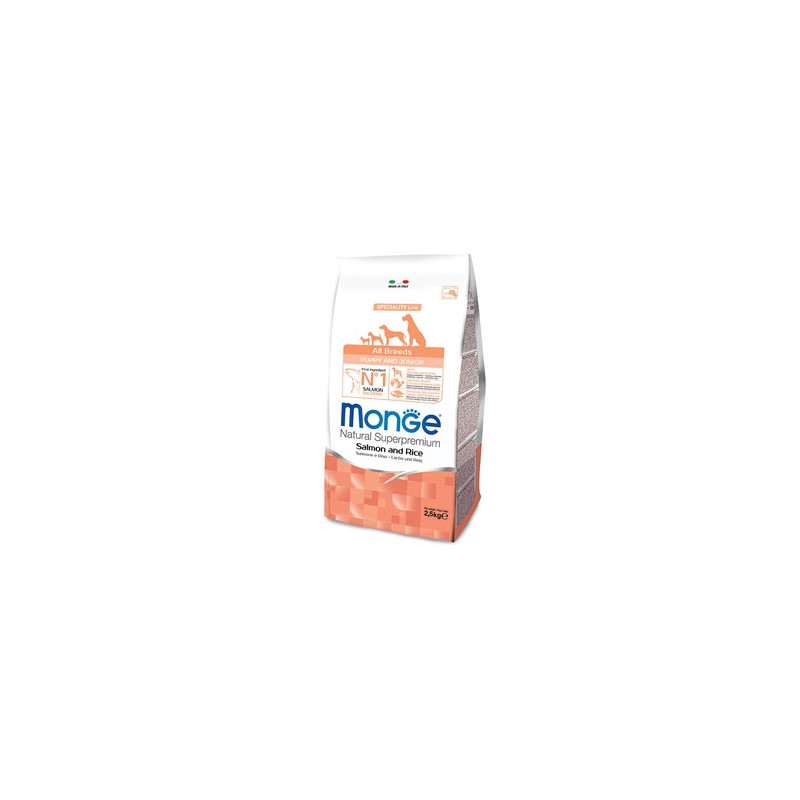 MONGE Natural Superpremium All Breeds Puppy et Junior Saumon et Riz 2,5 kg.