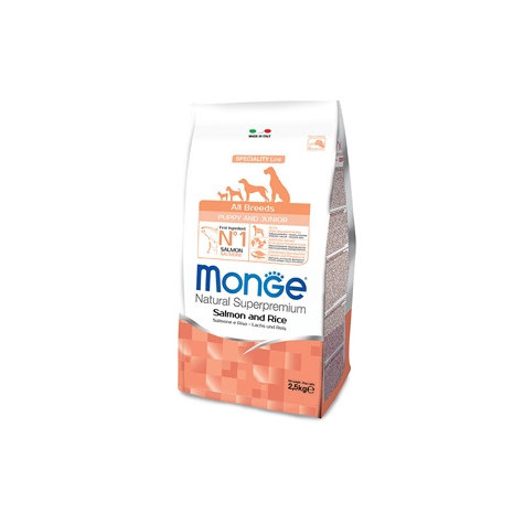 MONGE Natural Superpremium All Breeds Puppy et Junior Saumon et Riz 2,5 kg.