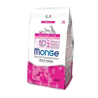 MONGE Natural Superpremium Extra Small Puppy & Junior Ricco di Pollo 800 gr. - 
