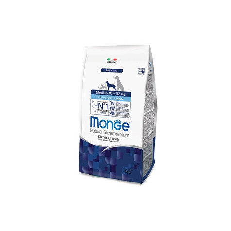 MONGE Natural Superpremium Medium Puppy et Junior Ricco di Poulet 3 kg.