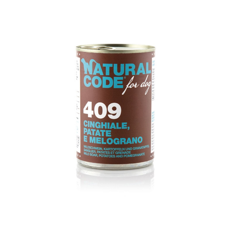 NATURAL CODE - For Dog 409 Sanglier,Pommes de terre et grenade 400 g. NATURAL CODE - For Dog 409 Sanglier,Pommes de terre et grenade 400 g.