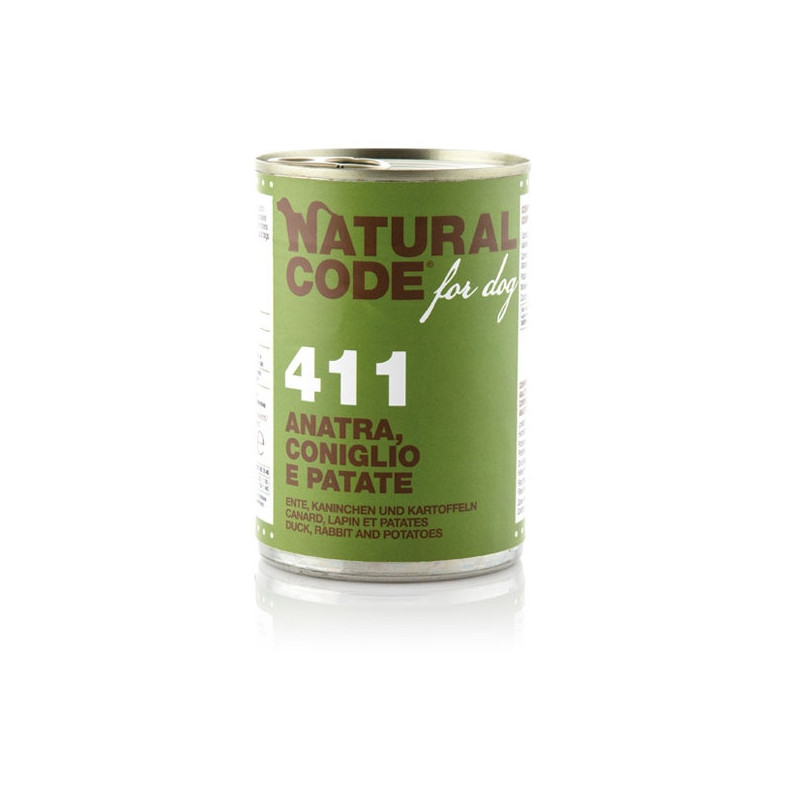 NATURAL CODE - For Dog 411 Canard,Lapin et Pommes de terre 400 g. NATURAL CODE - For Dog 411 Canard,Lapin et Pommes de terre 400 g.