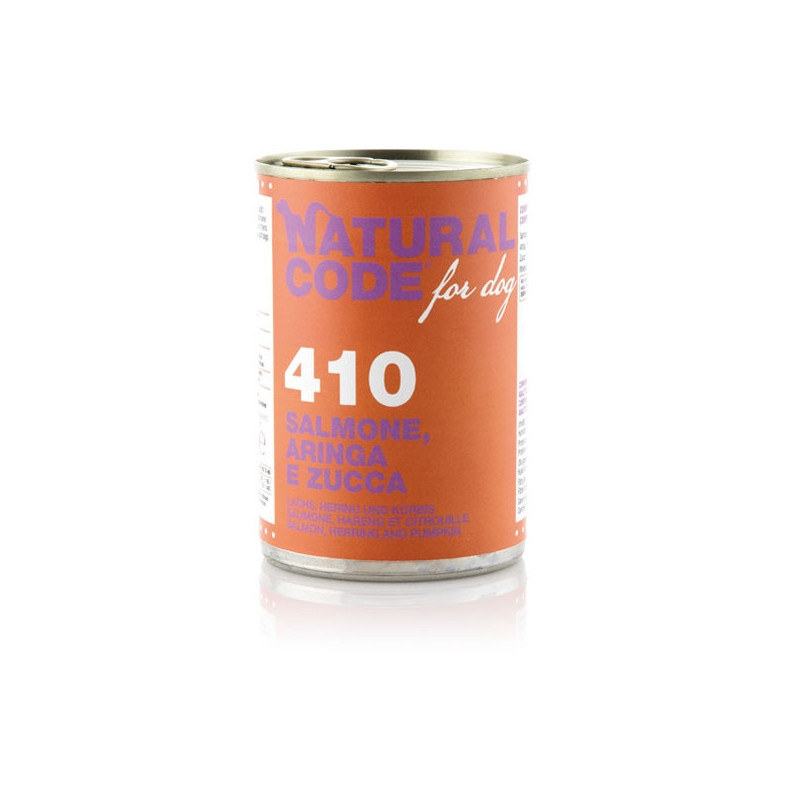 NATURAL CODE - For Dog 410 Saumon,Aringa et Citrouille 400 g. NATURAL CODE - For Dog 410 Saumon,Aringa et Citrouille 400 g.