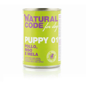 NATURAL CODE - Für Hundewelpen 01 Huhn, Reis und Apfel 400 gr.