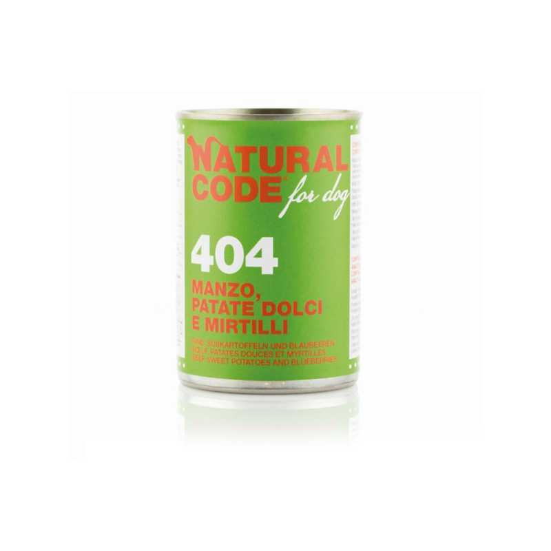 NATURAL CODE For Dog 404 Bœuf,Pommes de terre dolci et myrtilles 400 g.