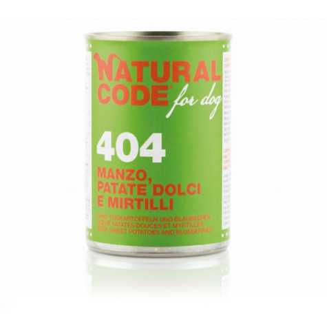 NATURAL CODE For Dog 404 Bœuf,Pommes de terre dolci et myrtilles 400 g.