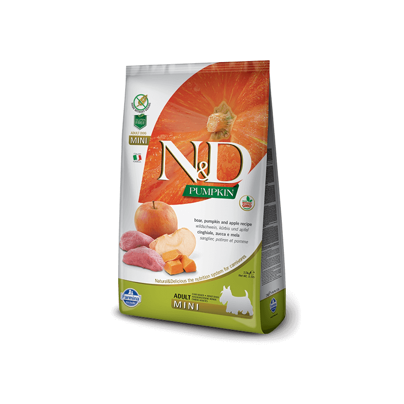 FARMINA N et D PUMPKIN grain free adult mini sanglier citrouille et pomme 7 kg FARMINA N et D PUMPKIN grain free adult mini sanglier citrouille et pomme 7 kg