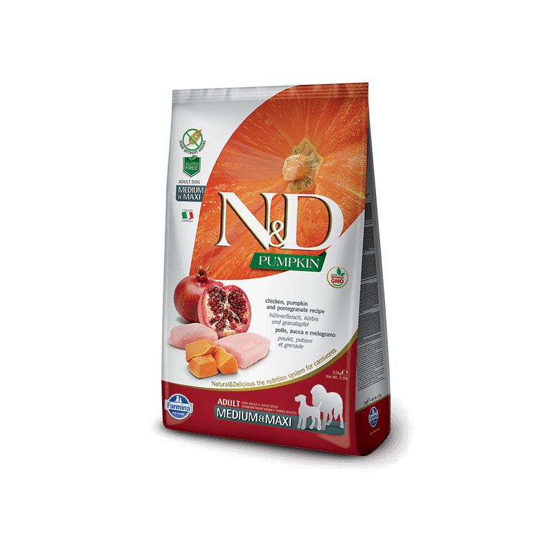 FARMINA N et D PUMPKIN grain free adult moyen maxi poulet citrouille et grenade 12 kg FARMINA N et D PUMPKIN grain free adult moyen maxi poulet citrouille et grenade 12 kg