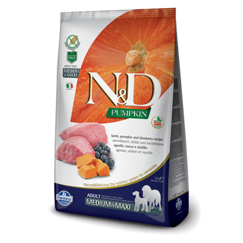 FARMINA N et D PUMPKIN grain free adult moyen maxi agneau citrouille et myrtille 2,5 kg