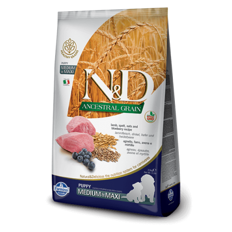 FARMINA N et D Low Ancestral Grain Puppy Medium et Maxi avec agneau et myrtille 12 kg