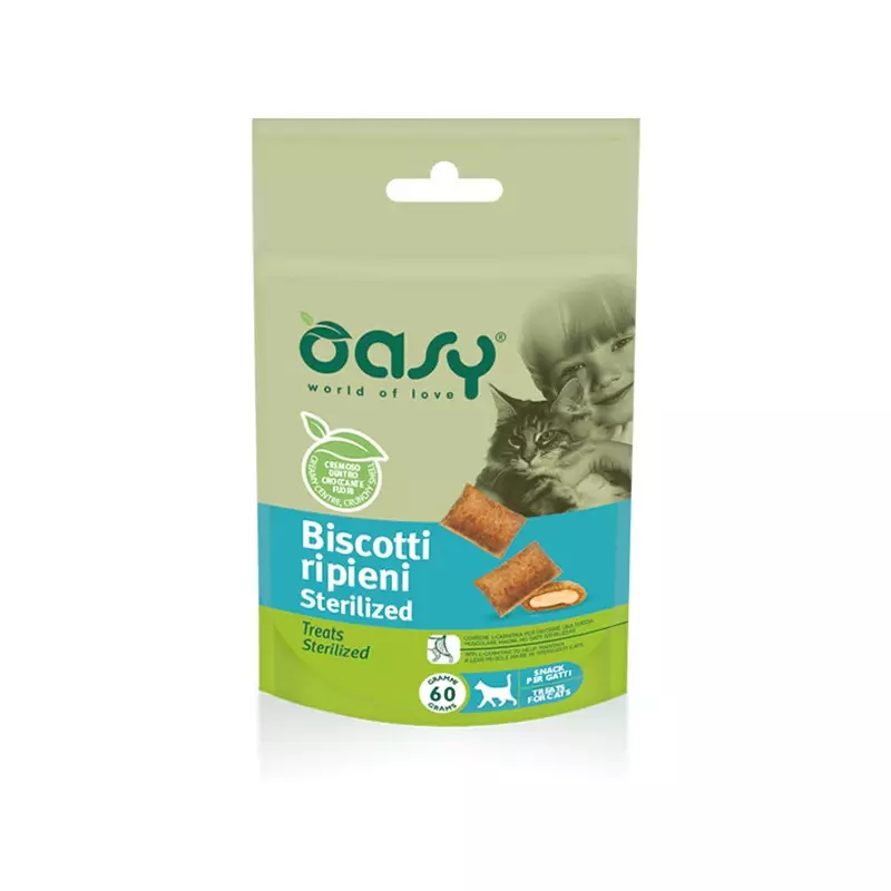 Oasy - Snack gefüllte Kekse für Katzen sterilisiert 60 gr.