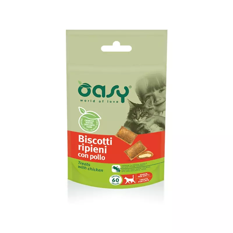 Oasy - Snack Stuffed Biscuits for Cat with Chicken 60 gr. Oasy - Snack Stuffed Biscuits for Cat with Chicken 60 gr.