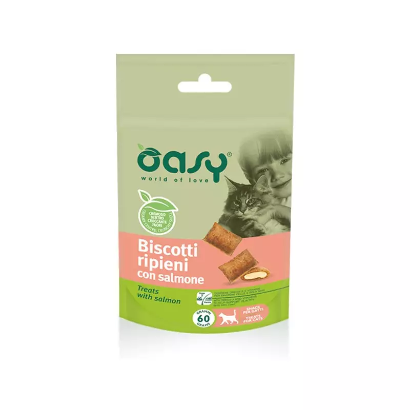 Oasy - Snack gefüllte Kekse für Katze mit Lachs 60 gr.