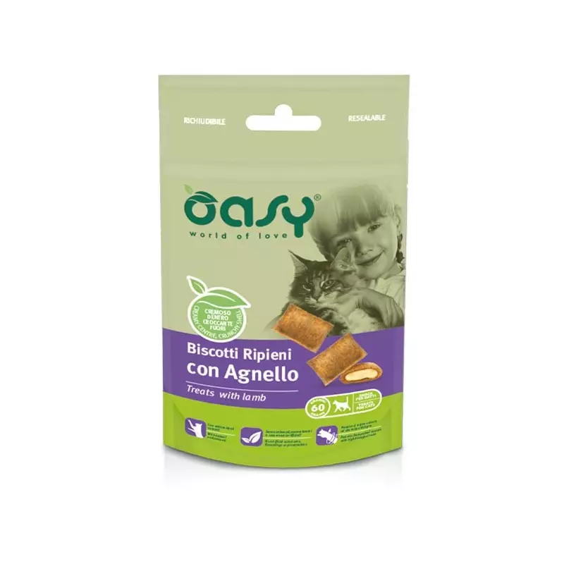 Oasy - Snack gefüllte Kekse für Katze mit Lamm 60 gr.