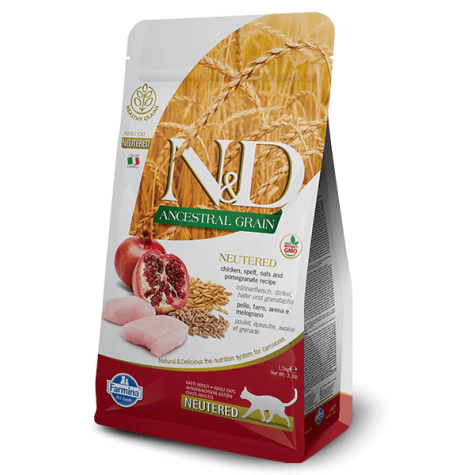 FARMINA N et D Low Ancestral Grain Neutered Adult avec poulet et grenade 1,5 kg