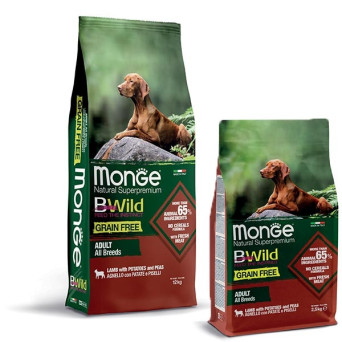 MONGE BWild Grain Free Adult All Breeds con Agnello, Patate e Piselli 2,5 kg. - 