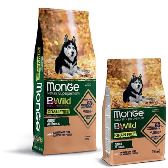 MONGE BWild Grain Free Adult All Breeds con Salmone e Piselli 12 kg. - 
