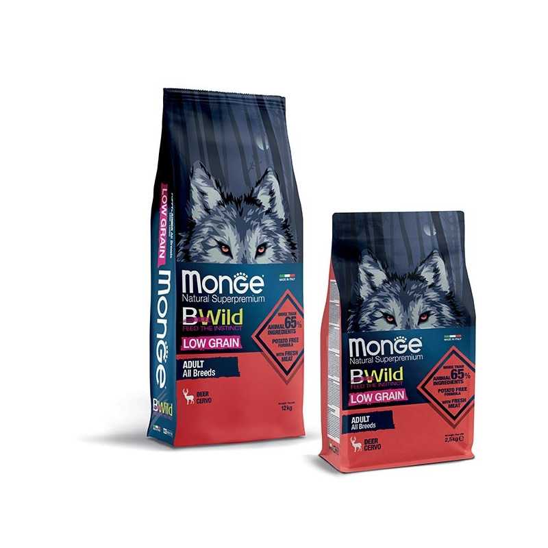 MONGE BWild Low Grain Adult All Breeds avec Cerf 12 kg. MONGE BWild Low Grain Adult All Breeds avec Cerf 12 kg.