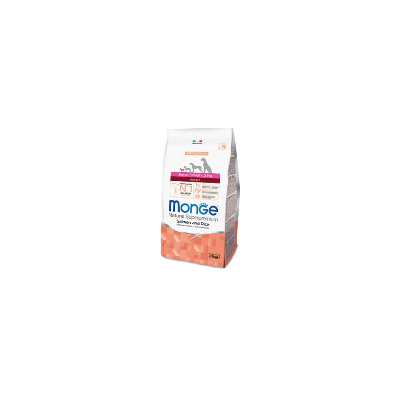 MONGE Natural Superpremium Extra Small Adult Salmon and Rice 2,5 kg.