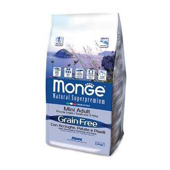 MONGE Natural Superpremium Grain Free con Acciughe, Patate e Piselli Mini Adult 2,5 kg. - 