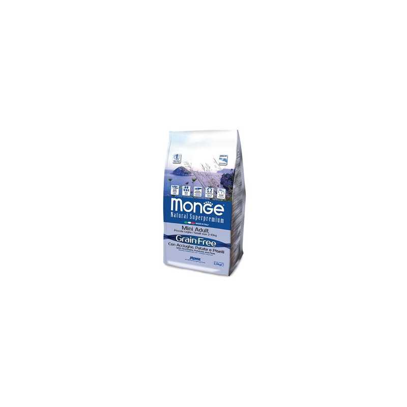MONGE Natural Superpremium Grain Free avec Anchois, Pommes de terre et Petits pois Mini Adult 2,5 kg. MONGE Natural Superpremium Grain Free avec Anchois, Pommes de terre et Petits pois Mini Adult 2,5 kg.