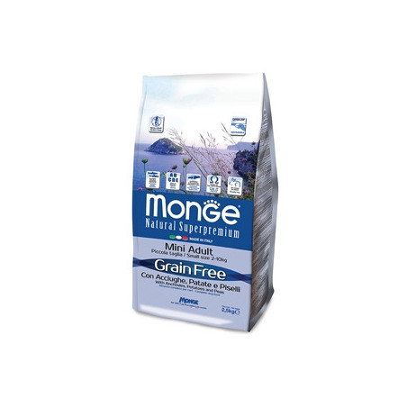 MONGE Natural Superpremium Grain Free con Acciughe, Patate e Piselli Mini Adult 2,5 kg. - 