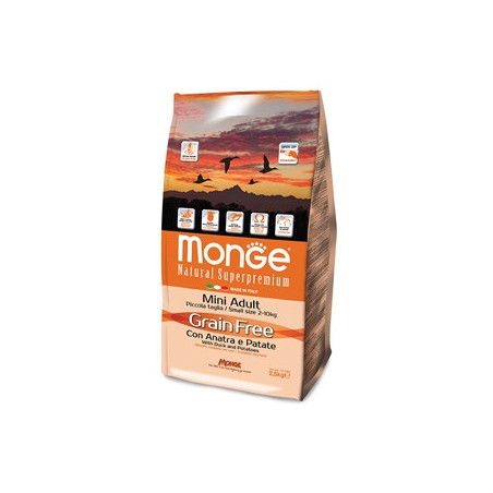 MONGE Natural Superpremium Grain Free con Anatra e Patate - Mini Adult 2,5 kg. - 