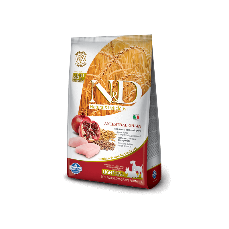 FARMINA N et D LOW ANCESTRAL GRAIN Chien light mini épeautre avoine poulet grenade 2,5 kg FARMINA N et D LOW ANCESTRAL GRAIN Chien light mini épeautre avoine poulet grenade 2,5 kg