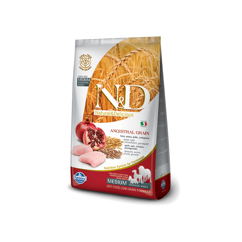 FARMINA N et D LOW ANCESTRAL GRAIN moyen maxi poulet grenade 12 kg FARMINA N et D LOW ANCESTRAL GRAIN moyen maxi poulet grenade 12 kg