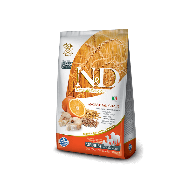 Farmina n et d low grain Chien moyen épeautre avoine cabillaud arancia 2,5 kg Farmina n et d low grain Chien moyen épeautre avoine cabillaud arancia 2,5 kg