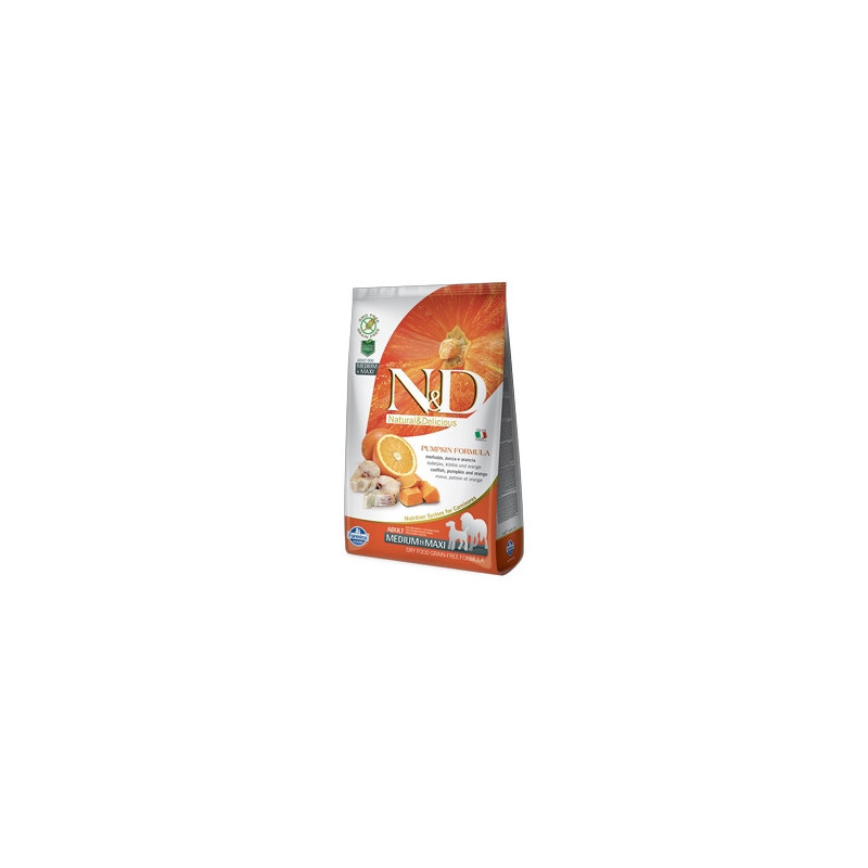 FARMINA N et D PUMPKIN grain free adult moyen maxi cabillaud citrouille et arancia 2,5 kg