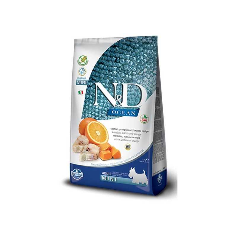 FARMINA N et D OCEAN grain free adult mini cabillaud citrouille et orange 800 g.