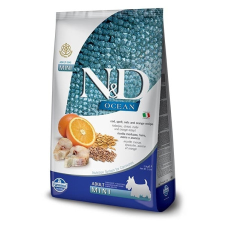 FARMINA N&D OCEAN Adult Mini con Merluzzo, Farro, Avena e Arancia 7 kg. - 