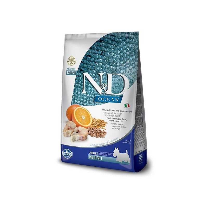 FARMINA N et D OCEAN Adult Mini avec Cabillaud, Épeautre, Avoine et Orange 800 g.