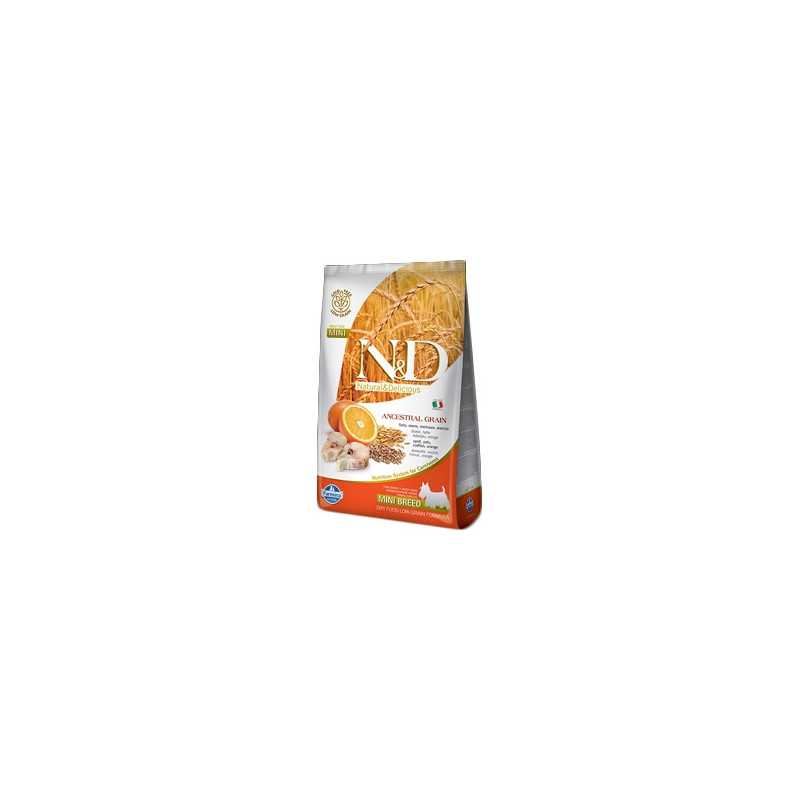 FARMINA N et D LOW ANCESTRAL GRAIN Adult Mini avec Cabillaud et Orange 2,5 kg. FARMINA N et D LOW ANCESTRAL GRAIN Adult Mini avec Cabillaud et Orange 2,5 kg.