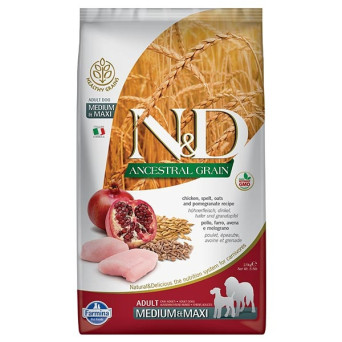 FARMINA N&D LOW ANCESTRAL GRAIN Adult Medium/Maxi con Pollo, Farro, Avena e Melograno 2,5 kg - 