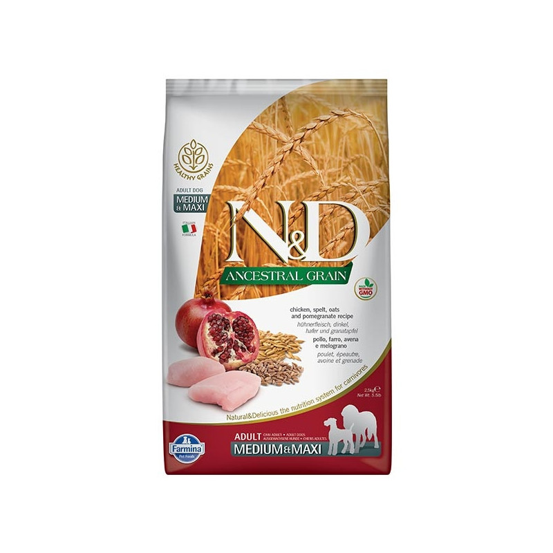 FARMINA N et D LOW ANCESTRAL GRAIN Adult Medium/Maxi avec poulet, épeautre, avoine et grenade 2,5 kg FARMINA N et D LOW ANCESTRAL GRAIN Adult Medium/Maxi avec poulet, épeautre, avoine et grenade 2,5 kg