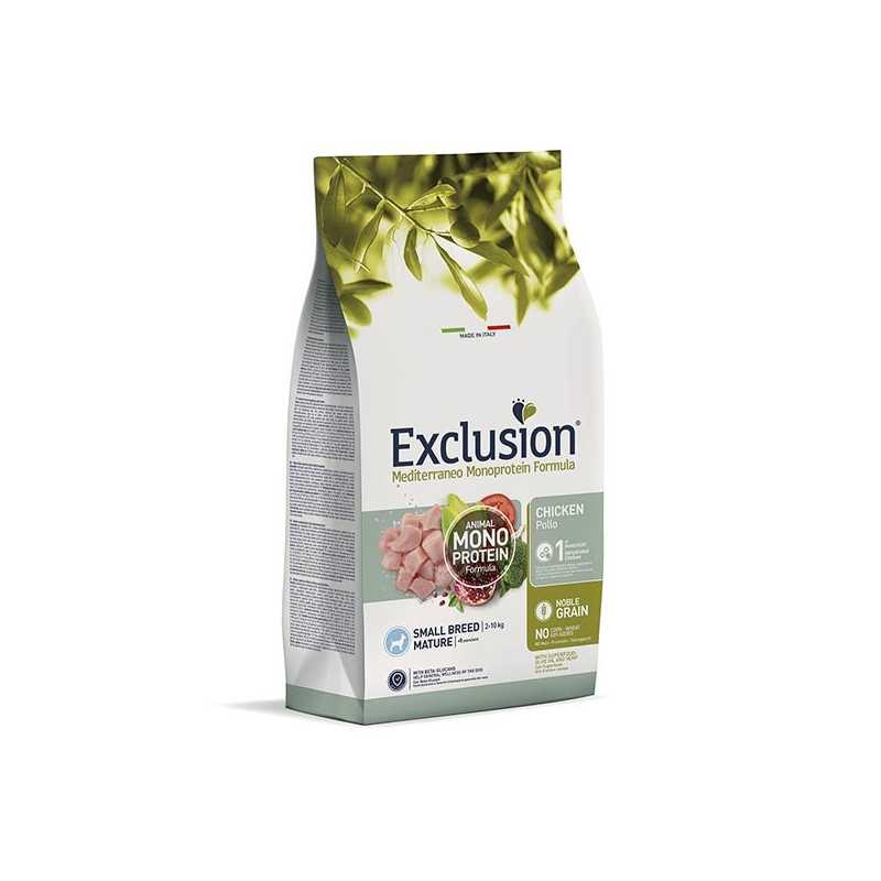 EXCLUSION MEDITERRANEO Monoprotein Mature Small Breed avec Poulet 500 g. EXCLUSION MEDITERRANEO Monoprotein Mature Small Breed avec Poulet 500 g.