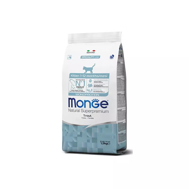 MONGE Natural Superpremium Kitten mit Forelle 1,5 kg. MONGE Natural Superpremium Kitten mit Forelle 1,5 kg.