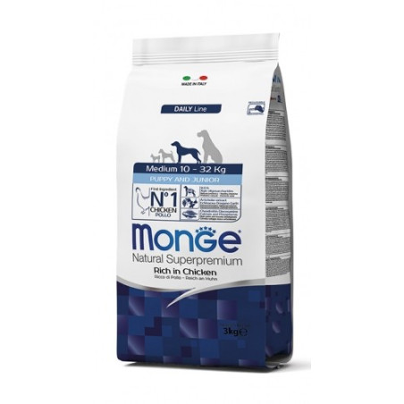 MONGE Natural Superpremium Medium Puppy & Junior Ricco di Pollo 12 kg - 