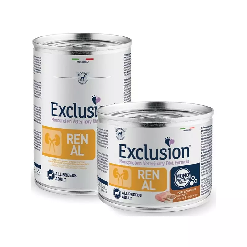 EXCLUSION DIET Renal Adult Alle Rassen mit Schweinefleisch, Sorghum und Reis 200 gr.