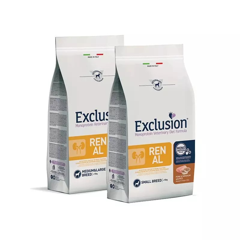 EXCLUSION DIET Renal Adult Medium&Large Breed con Maiale, Sorgo e Riso 2 kg. EXCLUSION DIET Renal Adult Medium&Large Breed con Maiale, Sorgo e Riso 2 kg.
