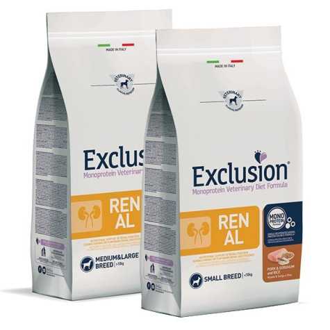EXCLUSION DIET Renal Adult Medium&Large Breed con Maiale, Sorgo e Riso 12 kg. -
