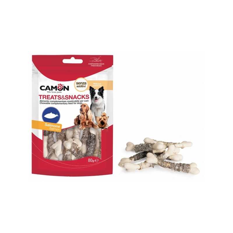 CAMON Snack a Forma di Osso Rivestito in Pelle di Poisson 80 g. CAMON Snack a Forma di Osso Rivestito in Pelle di Poisson 80 g.