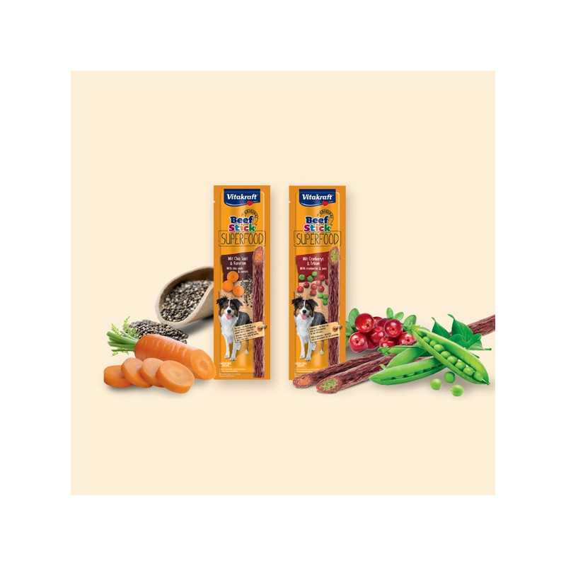 VITAKRAFT Beef Stick Super Food Petits pois et Myrtilles Rossi 25 g. VITAKRAFT Beef Stick Super Food Petits pois et Myrtilles Rossi 25 g.