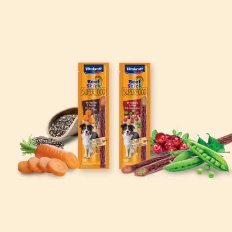 VITAKRAFT Beef Stick Super Food Petits pois et Myrtilles Rossi 25 g.