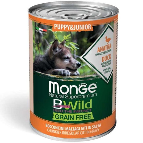 MONGE BWild Grain Free Puppy & Junior All Breeds with Duck, Pumpkin and Zucchini 400 gr.