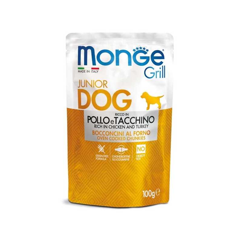 MONGE Grill Puppy et Junior Bouchées avec Poulet et Dinde 100 g. MONGE Grill Puppy et Junior Bouchées avec Poulet et Dinde 100 g.
